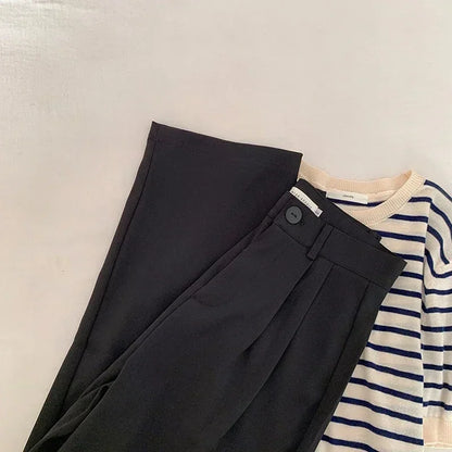 Women Solid High Waist Suit Pants Fall Straight  Fashion Trousers Casual Button Loose Office Ladies Korean Female Pant New