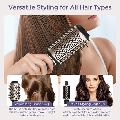 6-in-1 Multifunctional Hot Air Comb, Interchangeable Brush Head, Negative Ion Hair Dryer Brush and Styler, 110,000 Inorganic Electric Brush with High Speed, Frizzless Hot Air Quick Drying, Professional Air Styling Comb, Hair
