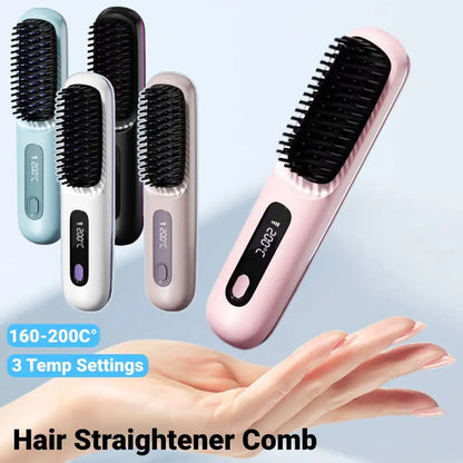 Hair Straightener Brush Household Heating Comb Straightener 3 Temp Settings Electric Brush Hot Comb for Hair Straightening