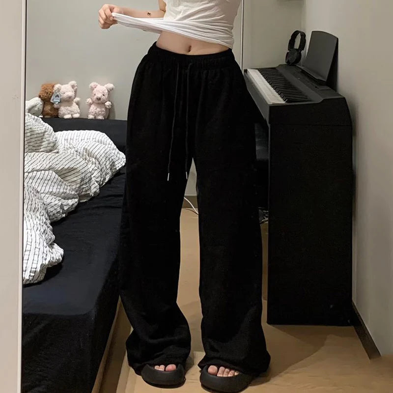 R2024 Harajuku Wide Leg Sweatpants for Women Elastic Waist Casual Sport Pants Woman Streetwear Gray Oversize Sportswear Female