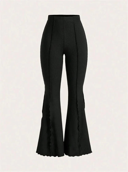 Lettuce Trim Elastic Women's Flared Pants for Women Spring Autumn Winter Casual Rib-knit Slim Fit Trousers Leggings Streetwewar