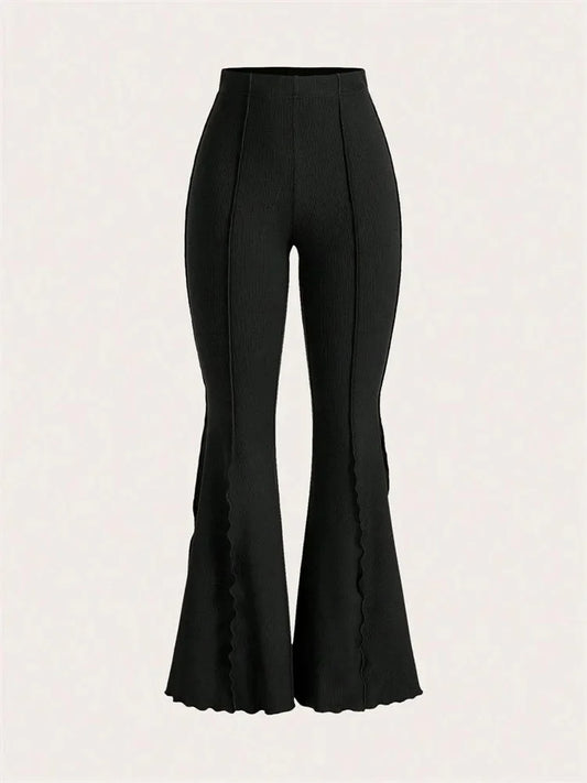 Lettuce Trim Elastic Women's Flared Pants for Women Spring Autumn Winter Casual Rib-knit Slim Fit Trousers Leggings Streetwewar