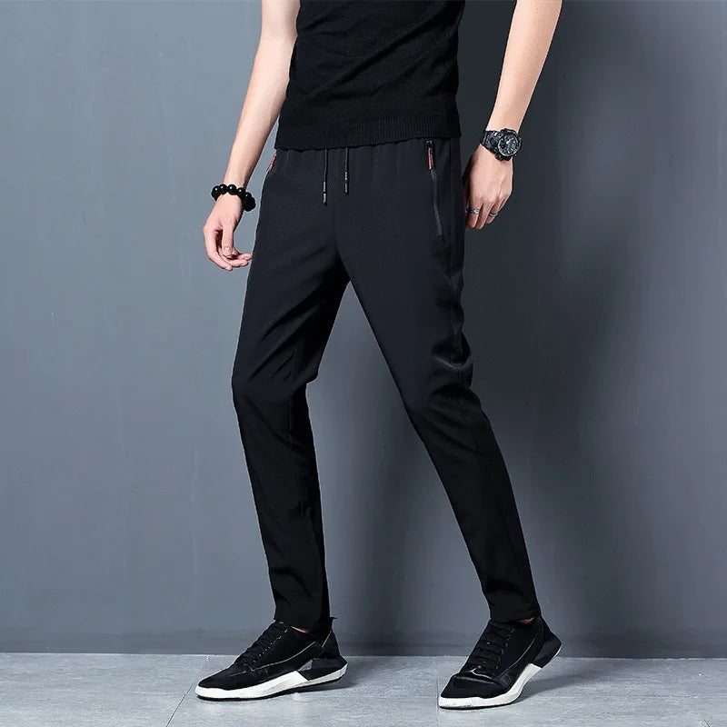Summer men's ice silk quick drying casual pants slim fit Korean version ice silk pants sports pants straight tube quick drying