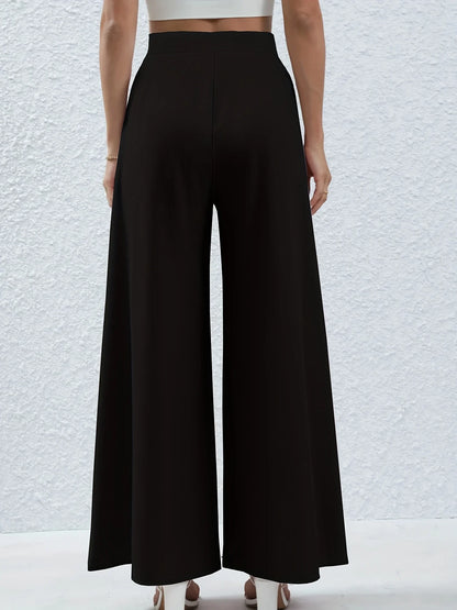 Women's summer 2024 new plus-size knitted fabric elegant temperament wide-legged casual pants