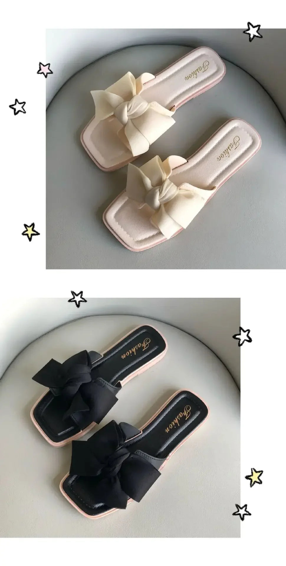 Bow slippers female summer wear new fashionable sweet girl flat bottom non-slip fairy wind word cool slippers female