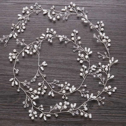 35/50cm Long Bridal Handmade Crystal Pearl Hair Band Headdress Wedding Hair Accessories Beads Headband Jewelry Fashion Headdress