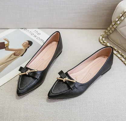 Women's Flat Shoes Beige Pointed Toe with Bow Office Ladies Footwear 2025 New Offers Walking Y2k Fashion Designer Luxury Trends