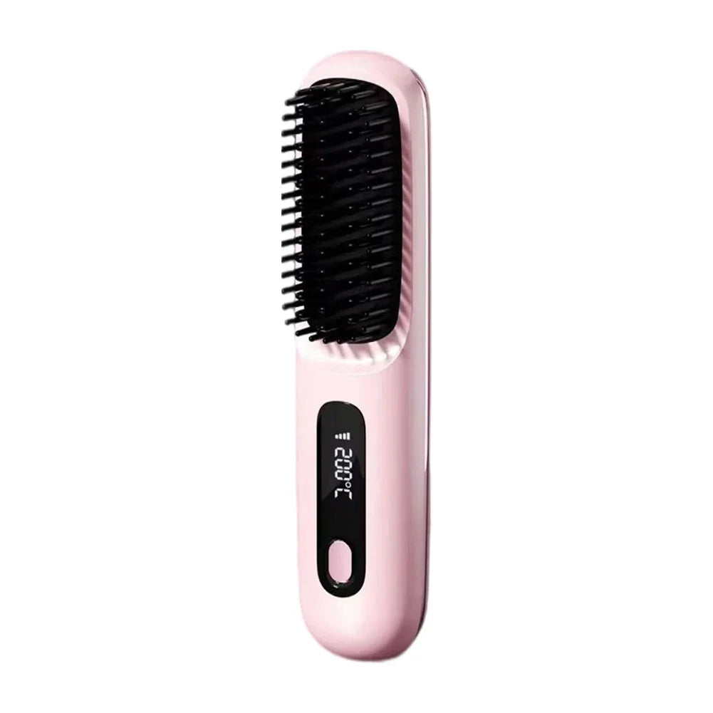 Electric LCD USB Ceramic Heating Straight Hair Comb Wireless Portable Negative Ion Styling Tool Rechargeable Straightening Brush