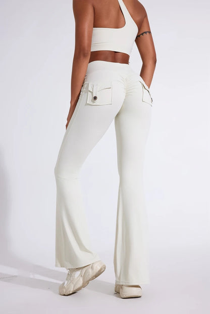 DIAS FIT JOY Women's pocket bell bottoms yoga high waisted hip lifting fitness pants quick drying running exercise fitness gym
