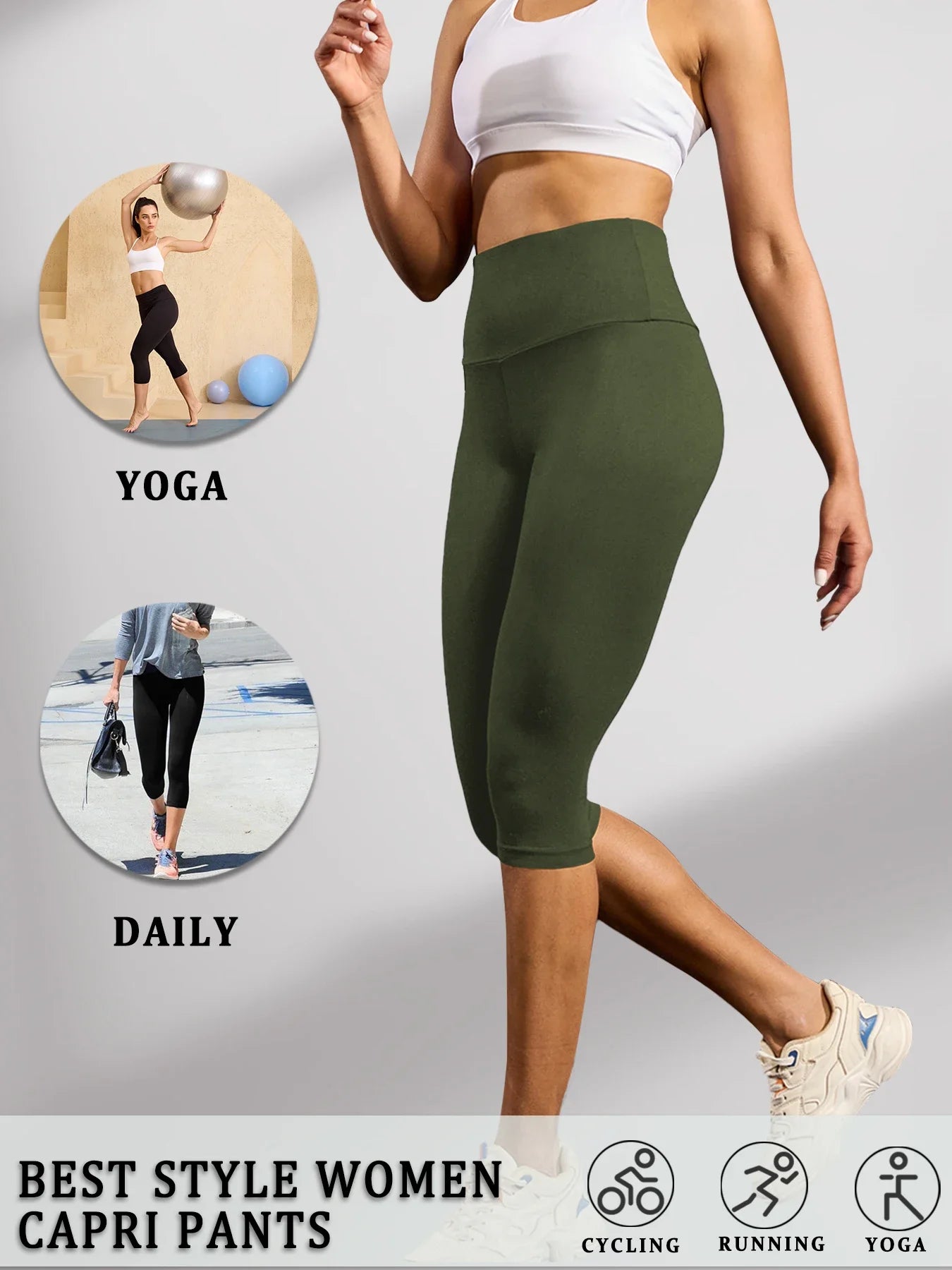 Women's High Waisted Capri Pants Super Soft No See Through Workout Yoga Running Athletic push up gym fitness Leggings