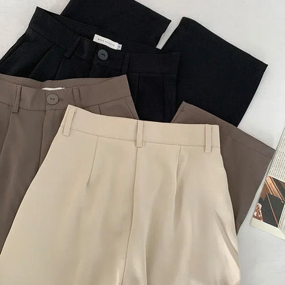 Women Solid High Waist Suit Pants Fall Straight  Fashion Trousers Casual Button Loose Office Ladies Korean Female Pant New