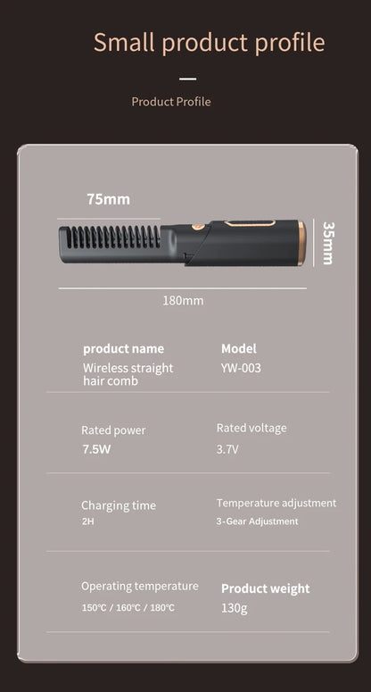 Portable Wireless Electric Hair Brush Heating Hair Straightener  2 IN 1 Home Travel Womem Anti-scalding Hair Straight Curly Comb