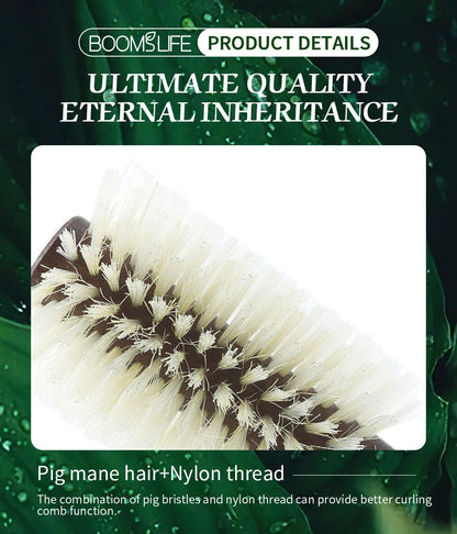 Personalized Name Boar Bristle Roller Hair Brush Cork handle Women Round Rolling Brush Barrel Curling Straight Twill Hair Comb