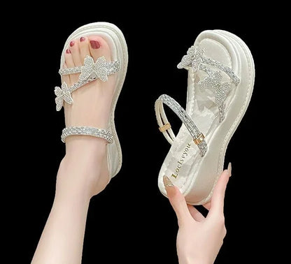Butterfly Platform Sandals for Women Low Price Summer 2025 Comfortable Woman Shoes The Best Trend New Breathable Fashion Korea