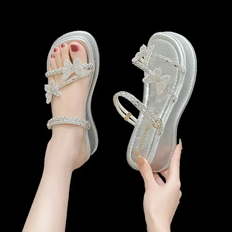Butterfly Platform Sandals for Women Low Price Summer 2025 Comfortable Woman Shoes The Best Trend New Breathable Fashion Korea