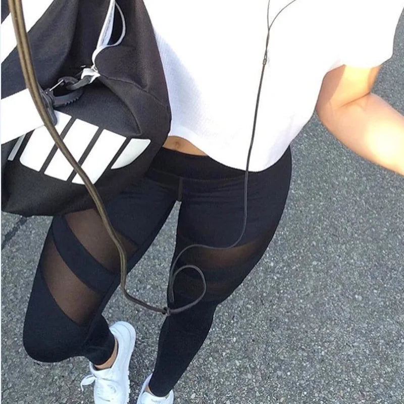 Women Mesh Patchwork Sport Leggings High Waist Tights Pants Solid Sports Wear for Women Gym Push Up Yoga Pants Plus Size S-XL