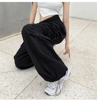 2025 Women Casual Joggers Tech Pants Solid Low Waist Pants Drawstring Wide Leg Baggy Trousers Y2k Streetwear Oversize Sweatpants
