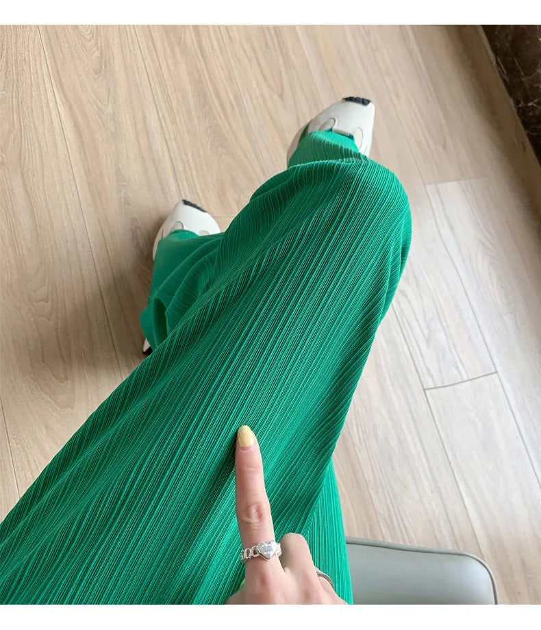 Thin Summer Wide-leg Pants Ice Filament Permeability Women Spring  Women Elastic Waist Stright Long Wide Leg Pants Casual Female