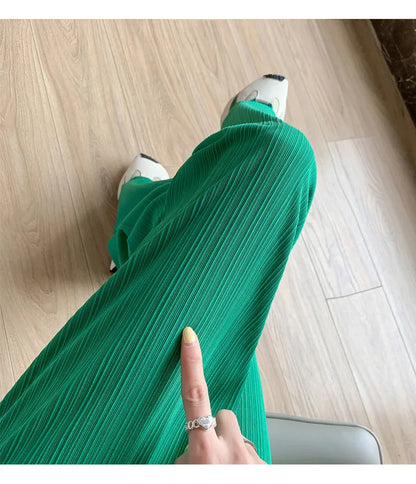 Thin Summer Wide-leg Pants Ice Filament Permeability Women Spring  Women Elastic Waist Stright Long Wide Leg Pants Casual Female
