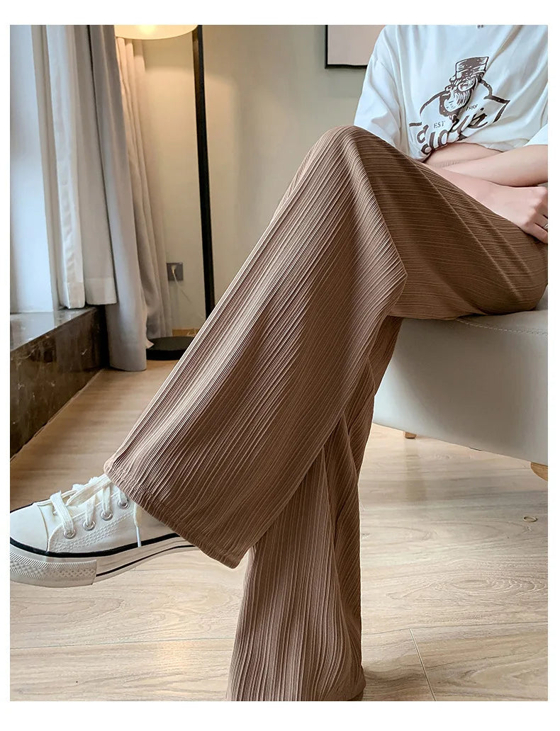Thin Summer Wide-leg Pants Ice Filament Permeability Women Spring  Women Elastic Waist Stright Long Wide Leg Pants Casual Female