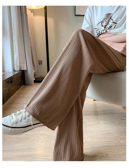 Thin Summer Wide-leg Pants Ice Filament Permeability Women Spring  Women Elastic Waist Stright Long Wide Leg Pants Casual Female