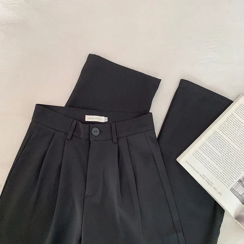 Women Solid High Waist Suit Pants Fall Straight  Fashion Trousers Casual Button Loose Office Ladies Korean Female Pant New