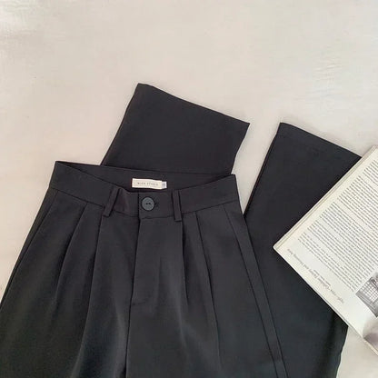 Women Solid High Waist Suit Pants Fall Straight  Fashion Trousers Casual Button Loose Office Ladies Korean Female Pant New