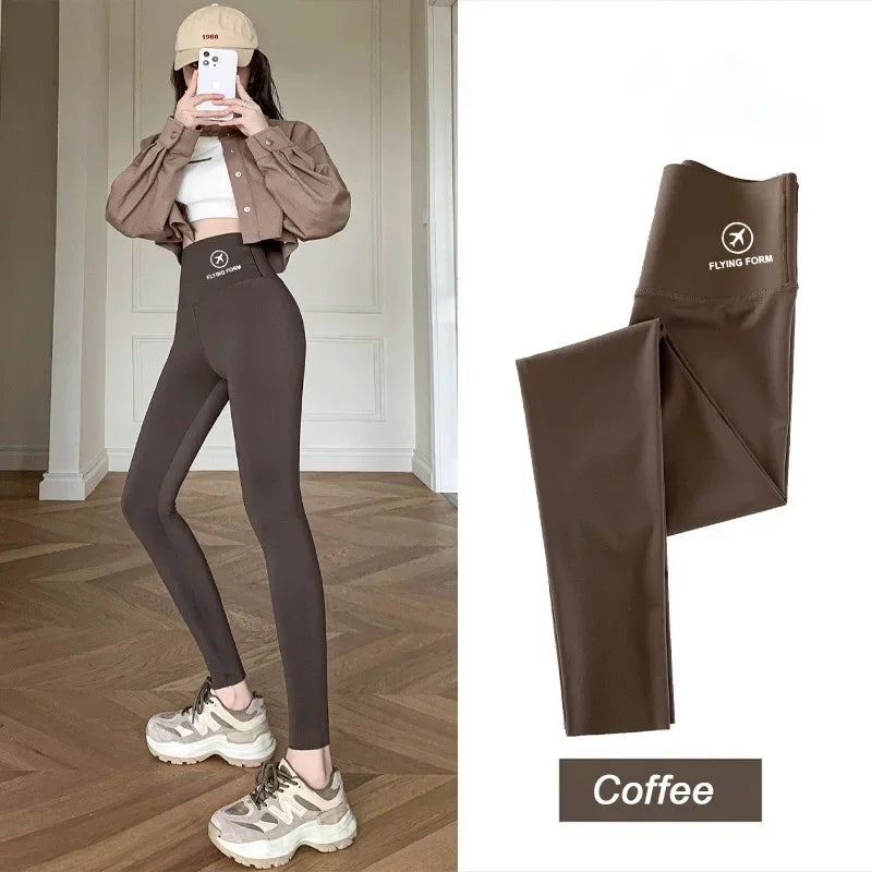 M-XL Shark pants women wear spring  autumn winter thin high-waisted belly lift hip yoga Barbie tights small feet black leggings