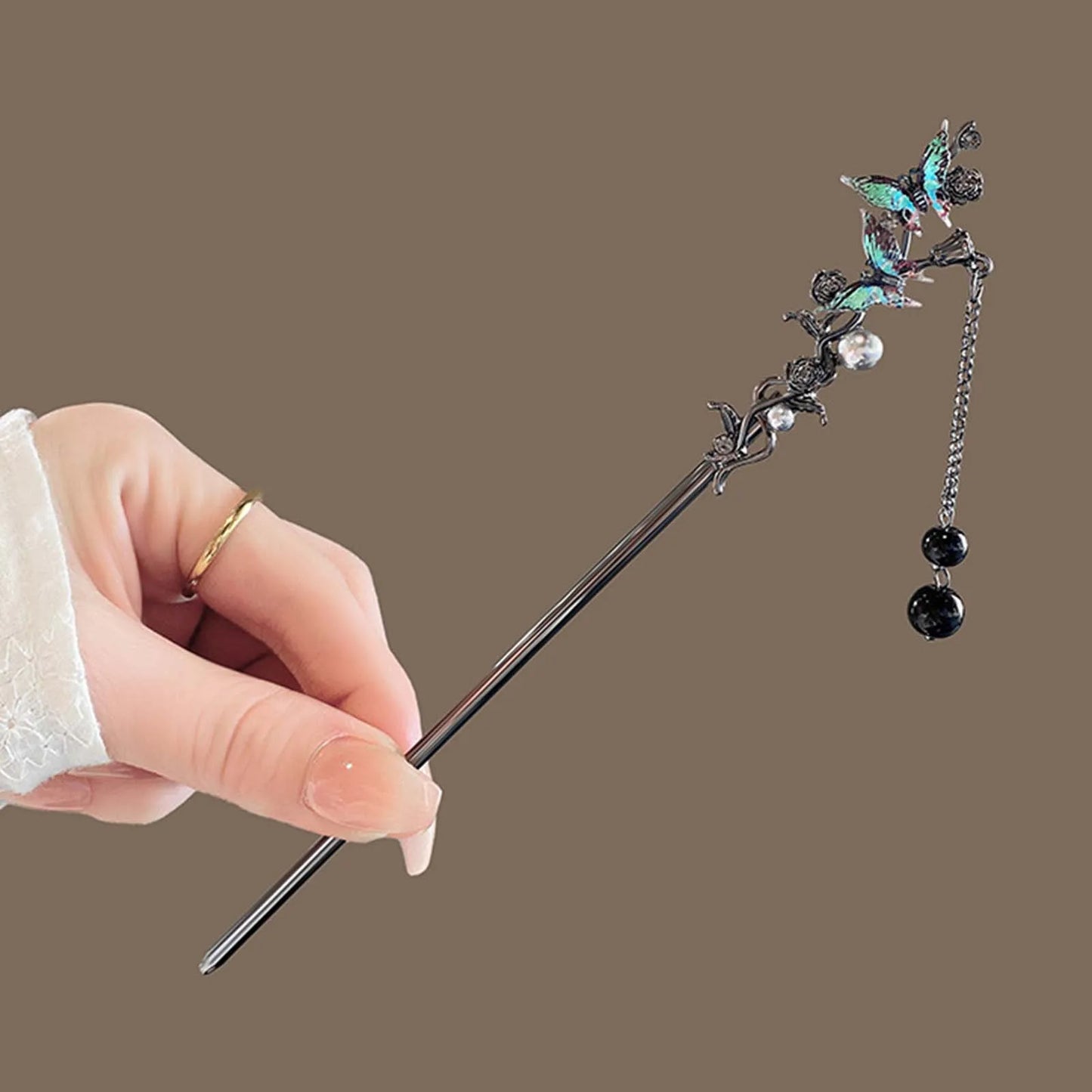Elegant Flower Hair Sticks Forks Alloy Hair Clips Beads Chain Pendant Headpieces Women Retro Chinese Hair Jewelry Accessories