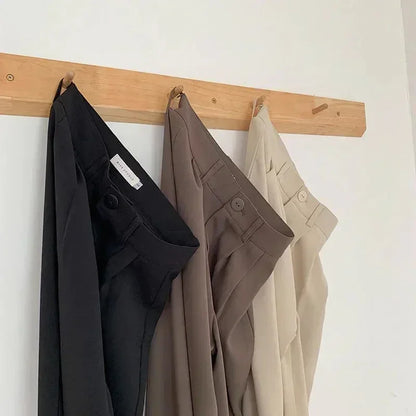 Women Solid High Waist Suit Pants Fall Straight  Fashion Trousers Casual Button Loose Office Ladies Korean Female Pant New