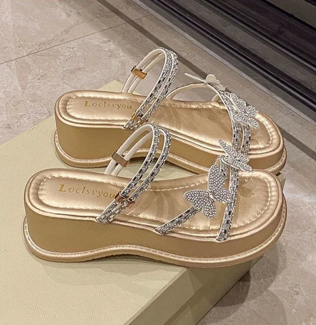 Butterfly Platform Sandals for Women Low Price Summer 2025 Comfortable Woman Shoes The Best Trend New Breathable Fashion Korea