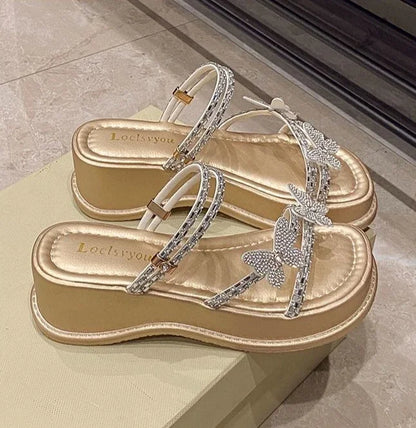 Butterfly Platform Sandals for Women Low Price Summer 2025 Comfortable Woman Shoes The Best Trend New Breathable Fashion Korea