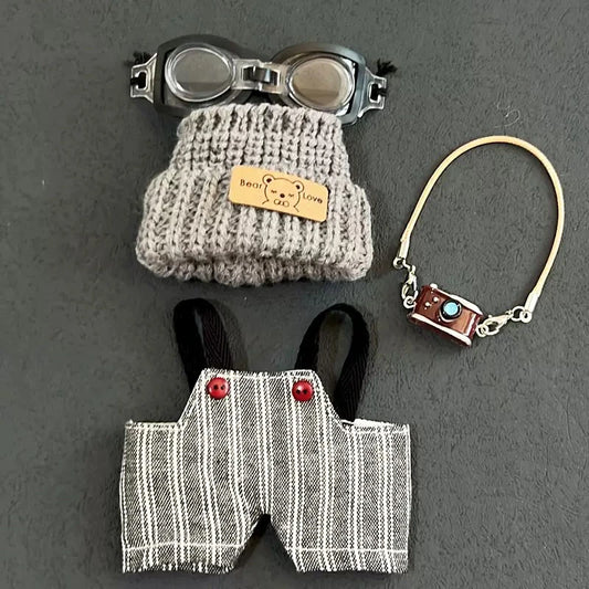 Retro Trend Camera Suit Pants Striped Overalls For labubu big into energy For Ropa labubu V3 V2 V1 doll clothes Accessories