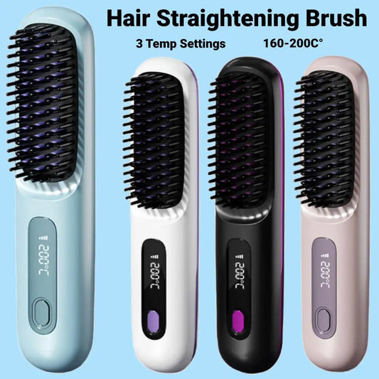 Hair Straightener Brush Household Heating Comb Straightener 3 Temp Settings Electric Brush Hot Comb for Hair Straightening