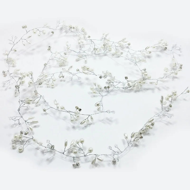 35/50cm Long Bridal Handmade Crystal Pearl Hair Band Headdress Wedding Hair Accessories Beads Headband Jewelry Fashion Headdress