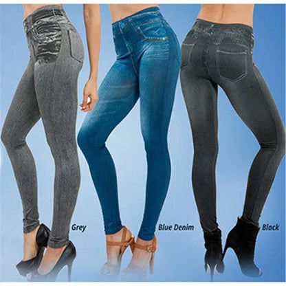 Women's Seamless Denim-Look Leggings Fitness Leggings High Elastic Butt Liftting Yoga Pants High Waist Gym Trainning Print Tight