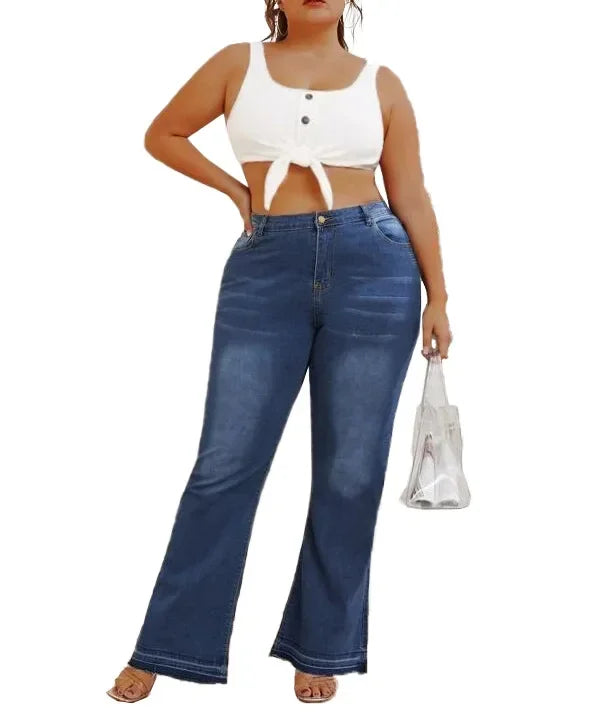 In-Stock New Fashion European Style Ebay Plus Size Women's Jeans Shengsheng Brand High Waist Slim Fit Denim Trousers