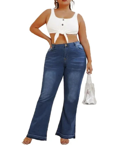 In-Stock New Fashion European Style Ebay Plus Size Women's Jeans Shengsheng Brand High Waist Slim Fit Denim Trousers