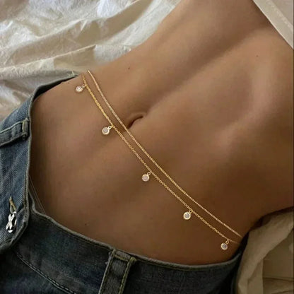New Double-layer Rhinestone Tassel Waist Chain Women's Beach Fashion Crystal Body Chain Waist Accessory 2025 Bikini Accessories
