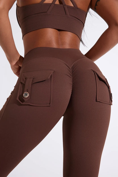 DIAS FIT JOY Women's pocket bell bottoms yoga high waisted hip lifting fitness pants quick drying running exercise fitness gym