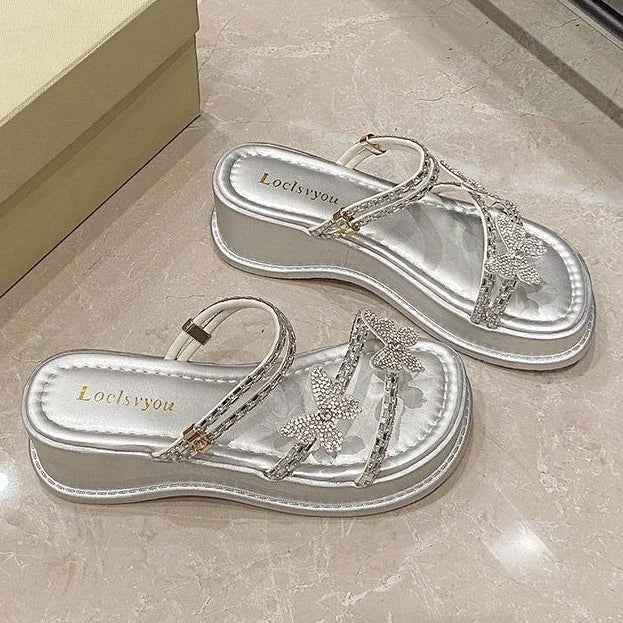 Butterfly Platform Sandals for Women Low Price Summer 2025 Comfortable Woman Shoes The Best Trend New Breathable Fashion Korea