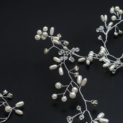 35/50cm Long Bridal Handmade Crystal Pearl Hair Band Headdress Wedding Hair Accessories Beads Headband Jewelry Fashion Headdress
