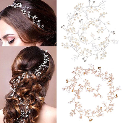 35/50cm Long Bridal Handmade Crystal Pearl Hair Band Headdress Wedding Hair Accessories Beads Headband Jewelry Fashion Headdress