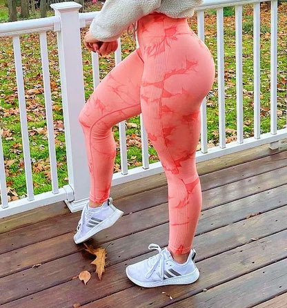 Women Tiedye Gym Leggings Seamless Mujer Push Up Seamless Pants Scrunch Sports Fitness High Waist Workout Yoga Leggins Drop Ship