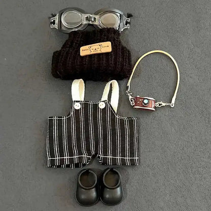 Retro Trend Camera Suit Pants Striped Overalls For labubu big into energy For Ropa labubu V3 V2 V1 doll clothes Accessories