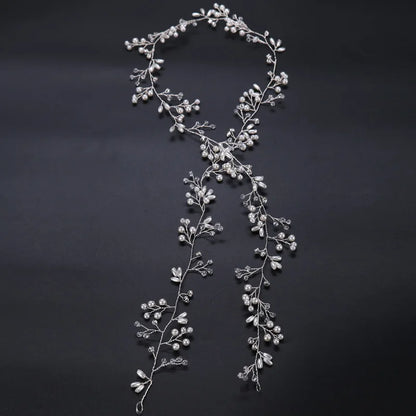 35/50cm Long Bridal Handmade Crystal Pearl Hair Band Headdress Wedding Hair Accessories Beads Headband Jewelry Fashion Headdress