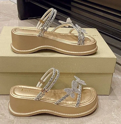Butterfly Platform Sandals for Women Low Price Summer 2025 Comfortable Woman Shoes The Best Trend New Breathable Fashion Korea