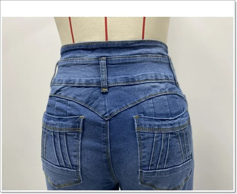 Spring 2025 Sexy Slimming Women's Elastic Jeans Butt Lifting High Waist Denim Pants Fashionable Trendy Female Clothing