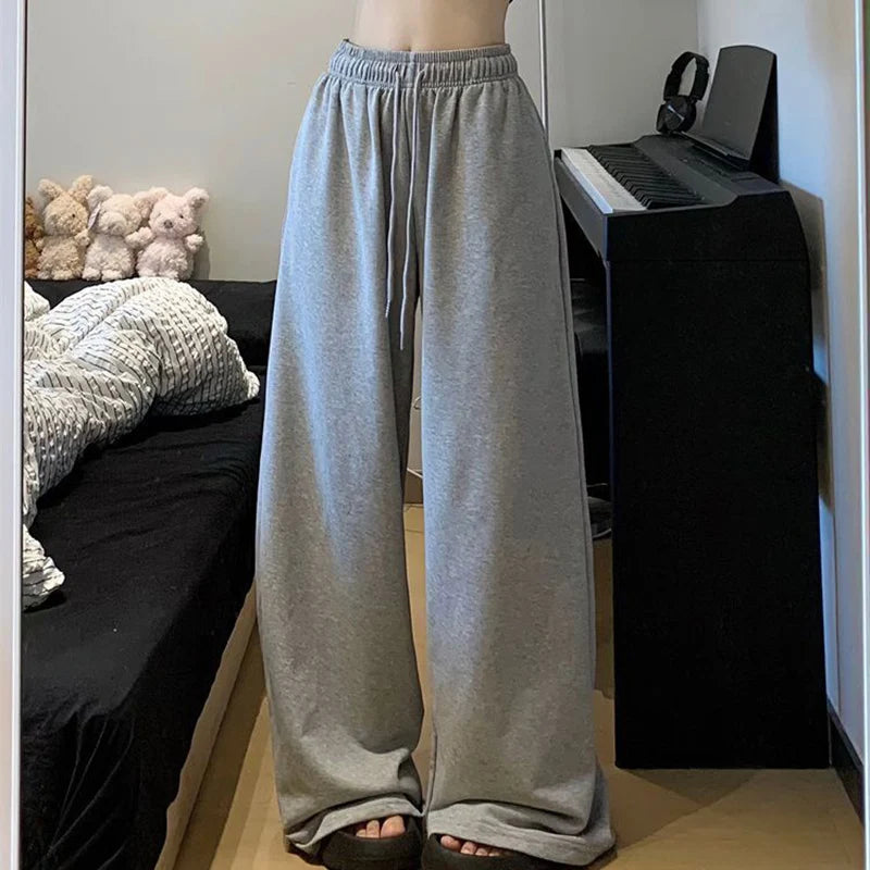 R2024 Harajuku Wide Leg Sweatpants for Women Elastic Waist Casual Sport Pants Woman Streetwear Gray Oversize Sportswear Female