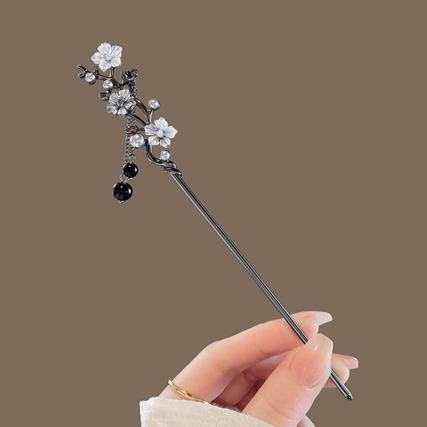 Elegant Flower Hair Sticks Forks Alloy Hair Clips Beads Chain Pendant Headpieces Women Retro Chinese Hair Jewelry Accessories